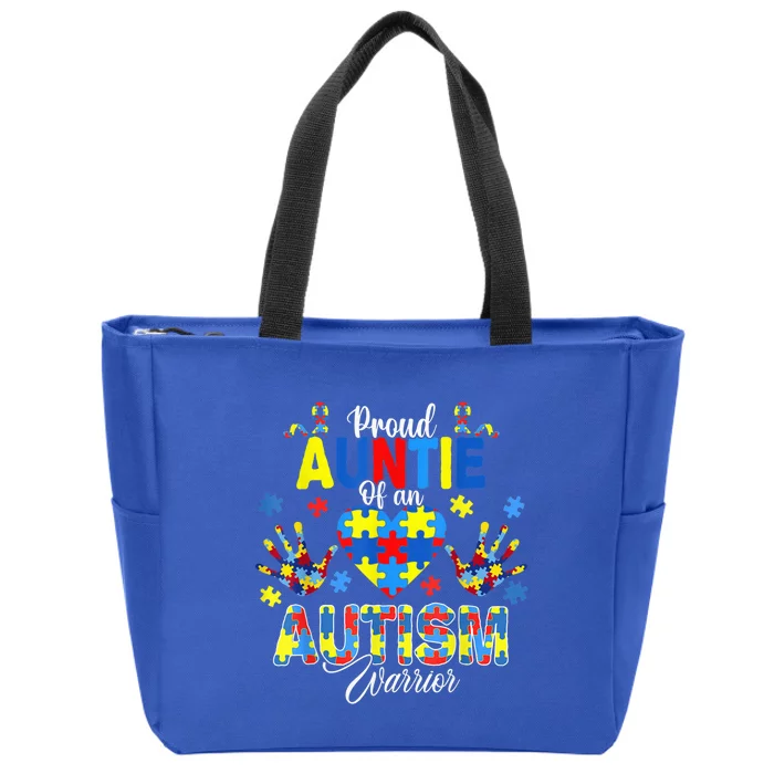 Proud Auntie of an Autism Awareness Ribbons Puzzle Hands Zip Tote Bag