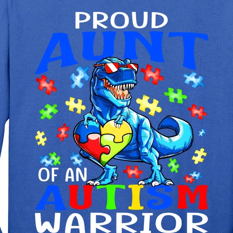 Proud Aunt Of An Autism Warrior Dinosaur Cute Gift Tall Long Sleeve T-Shirt