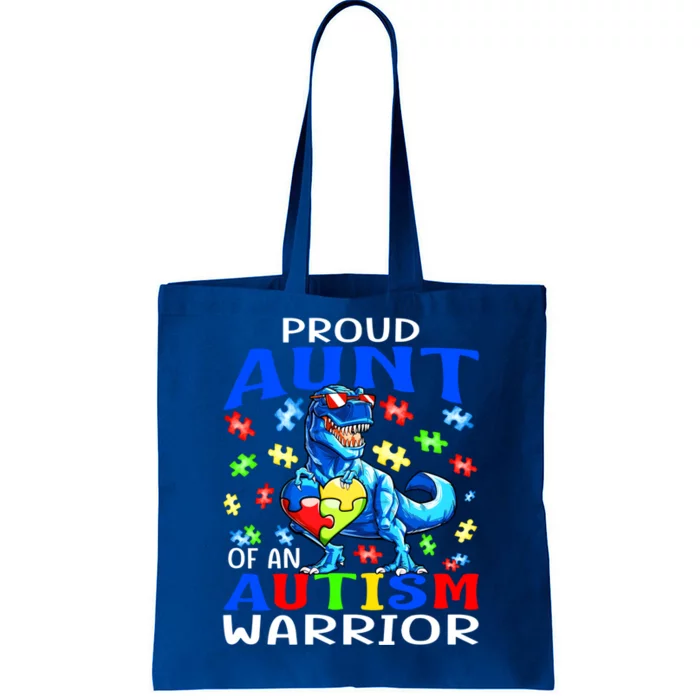 Proud Aunt Of An Autism Warrior Dinosaur Cute Gift Tote Bag