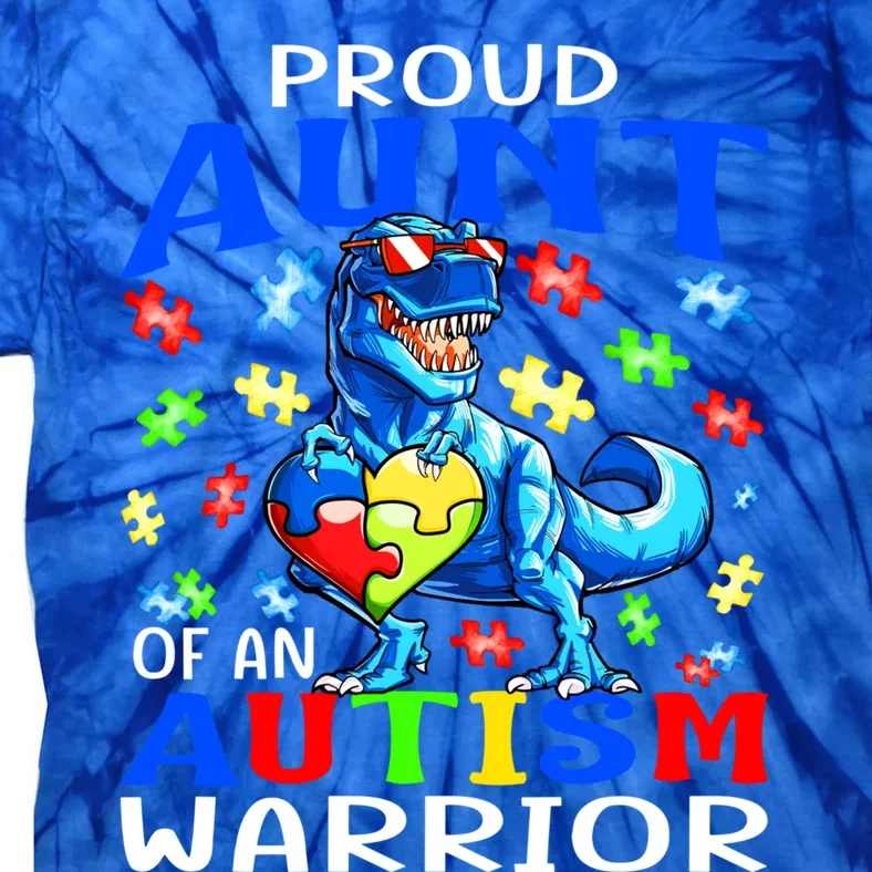 Proud Aunt Of An Autism Warrior Dinosaur Cute Gift Tie-Dye T-Shirt