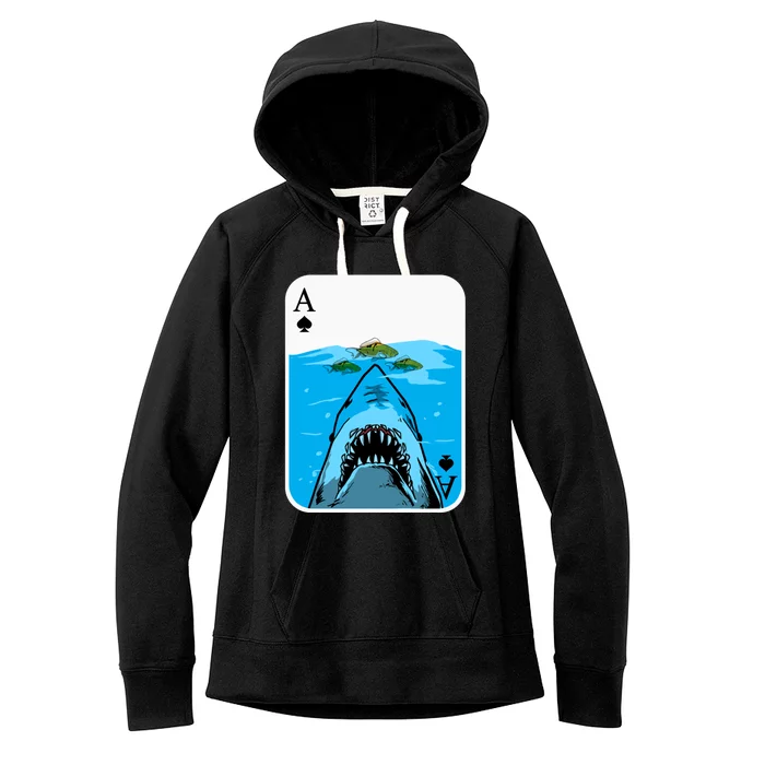 Poker Ace Of Spades Shark Hunting Fish Texas HoldEm Poker Cool Gift Women's Fleece Hoodie