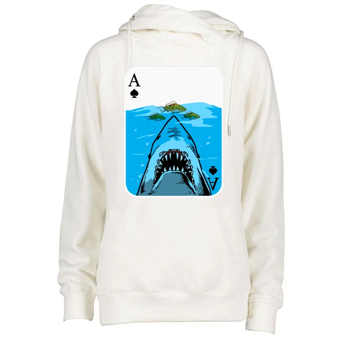 Poker Ace Of Spades Shark Hunting Fish Texas HoldEm Poker Cool Gift Womens Funnel Neck Pullover Hood