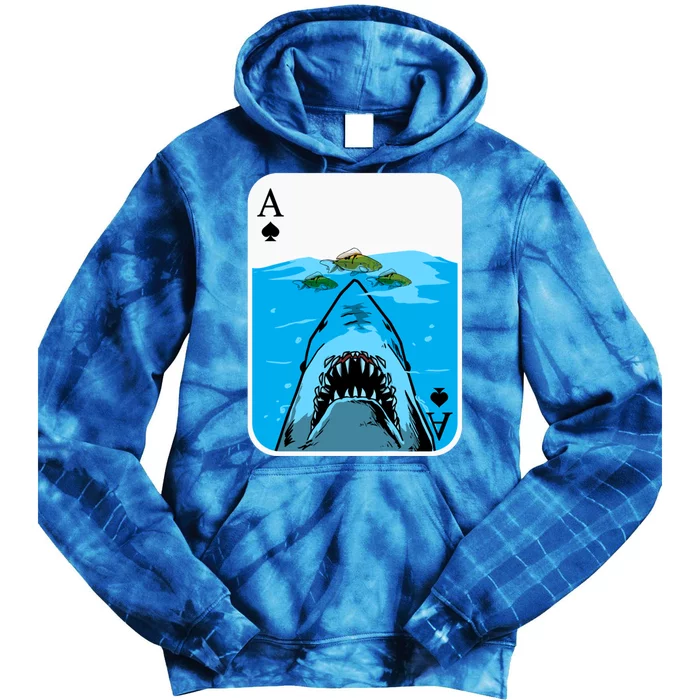 Poker Ace Of Spades Shark Hunting Fish Texas HoldEm Poker Cool Gift Tie Dye Hoodie