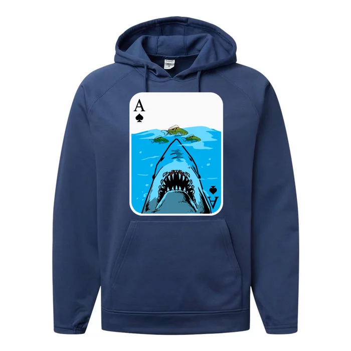 Poker Ace Of Spades Shark Hunting Fish Texas HoldEm Poker Cool Gift Performance Fleece Hoodie