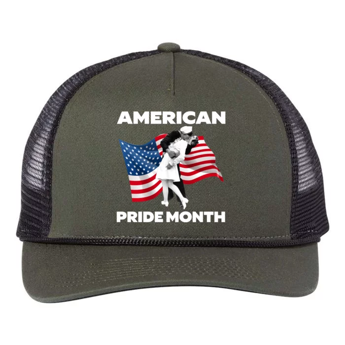 Patriotic American Pride Month Classic Wwii Soldier Kissing Nurse Retro Rope Trucker Hat Cap