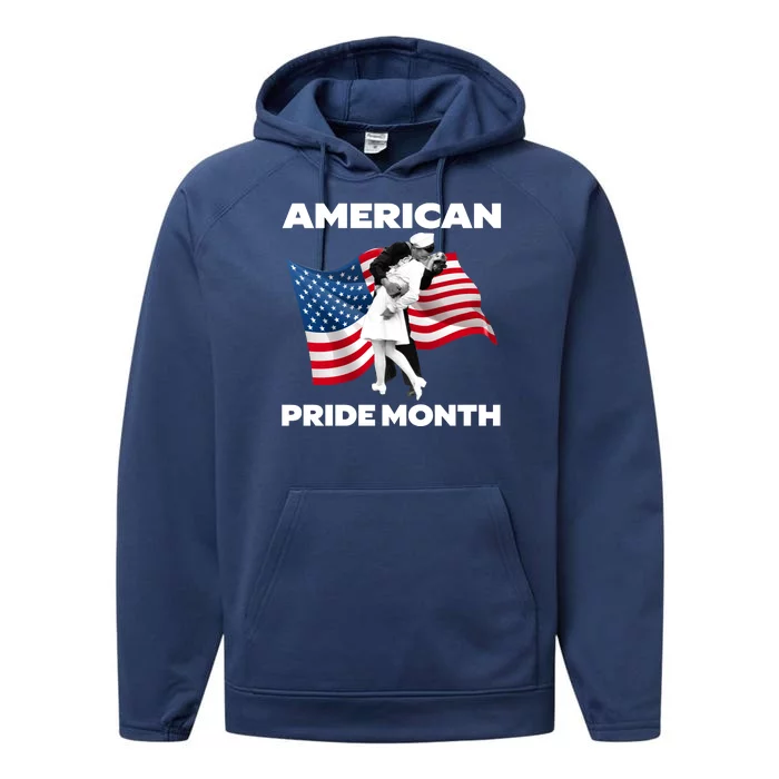 Patriotic American Pride Month Classic Wwii Soldier Kissing Nurse Performance Fleece Hoodie