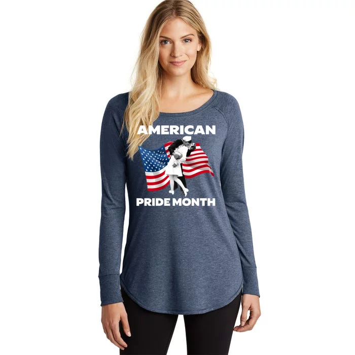 Patriotic American Pride Month Classic Wwii Soldier Kissing Nurse Women's Perfect Tri Tunic Long Sleeve Shirt