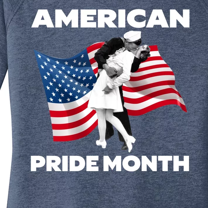 Patriotic American Pride Month Classic Wwii Soldier Kissing Nurse Women's Perfect Tri Tunic Long Sleeve Shirt