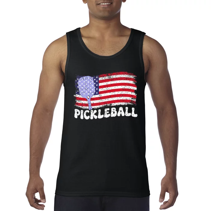 Patriotic American Pickleball Usa Flag Tank Top