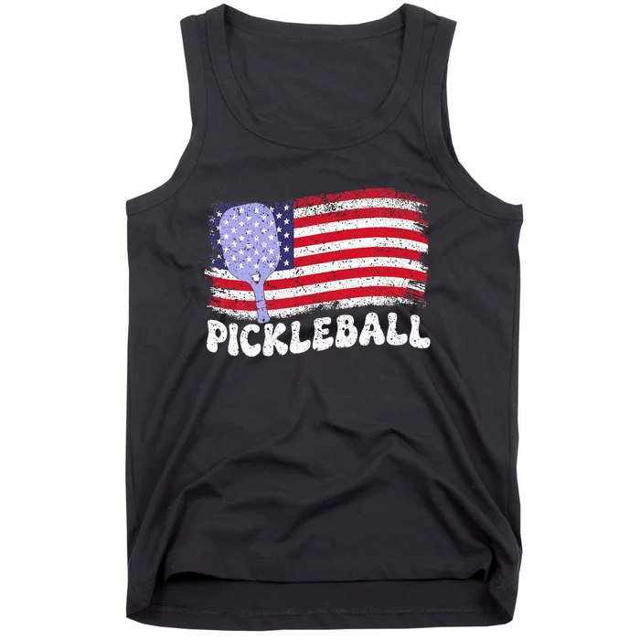 Patriotic American Pickleball Usa Flag Tank Top