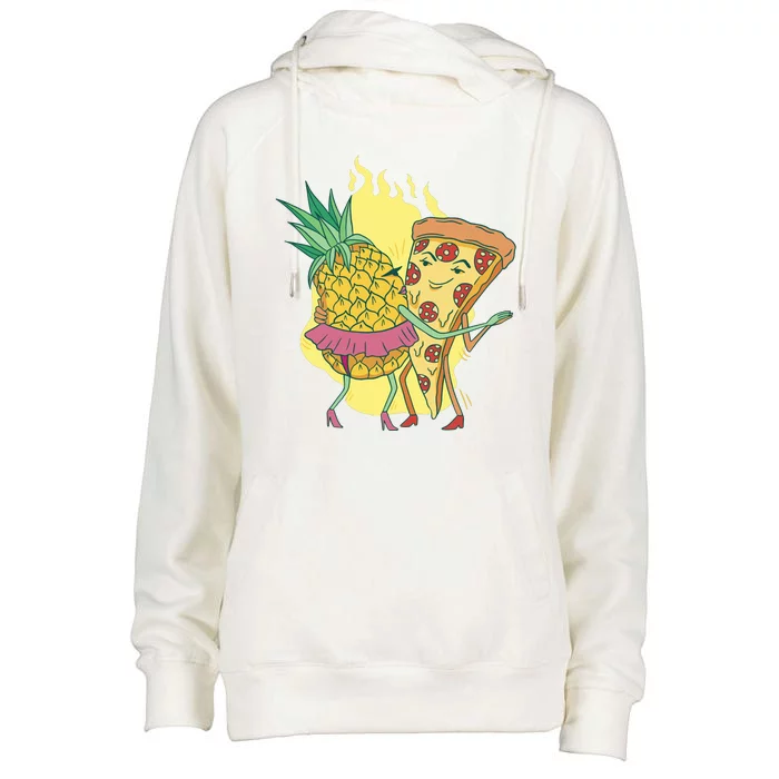 Pizza And Pineapple Dancing Womens Funnel Neck Pullover Hood