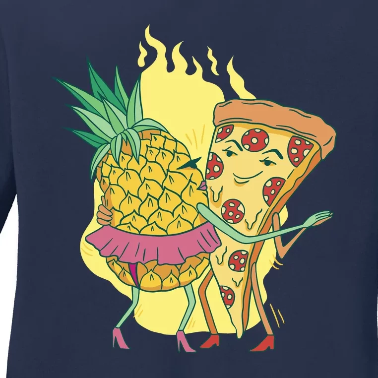 Pizza And Pineapple Dancing Ladies Long Sleeve Shirt