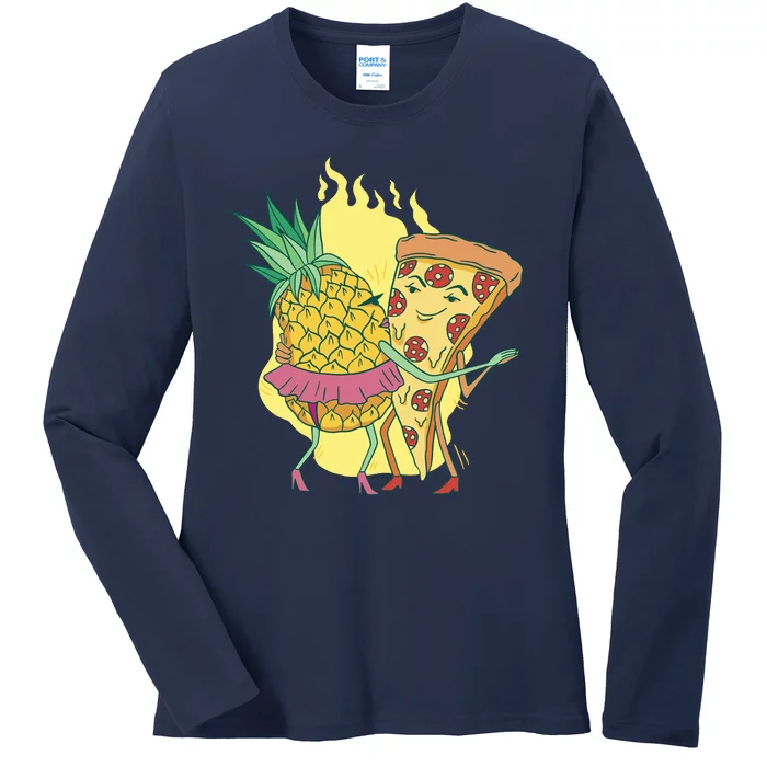 Pizza And Pineapple Dancing Ladies Long Sleeve Shirt