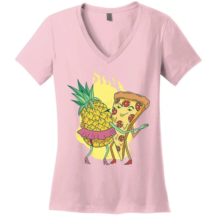 Pizza And Pineapple Dancing Women's V-Neck T-Shirt