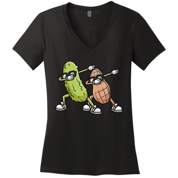 Peanut And Pickle Dabbing Peanut Butter Lover Women's V-Neck T-Shirt