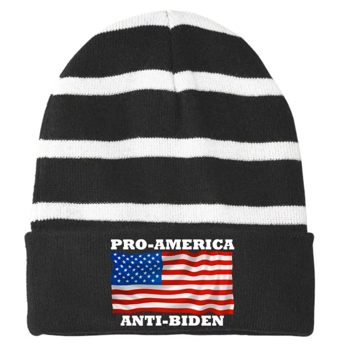 Pro-America Anti-Biden Striped Beanie with Solid Band