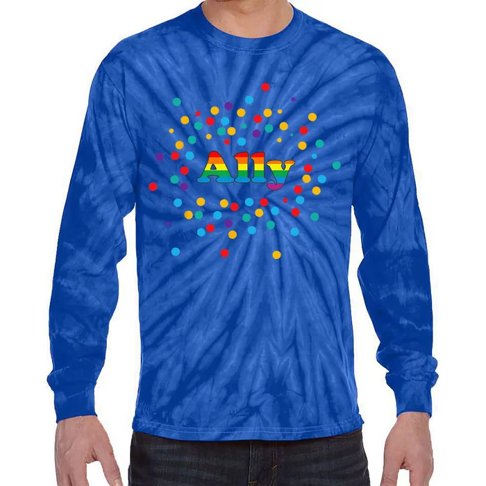 Proud Ally Pride Gay LGBTQ Ally Rainbow Tie-Dye Long Sleeve Shirt