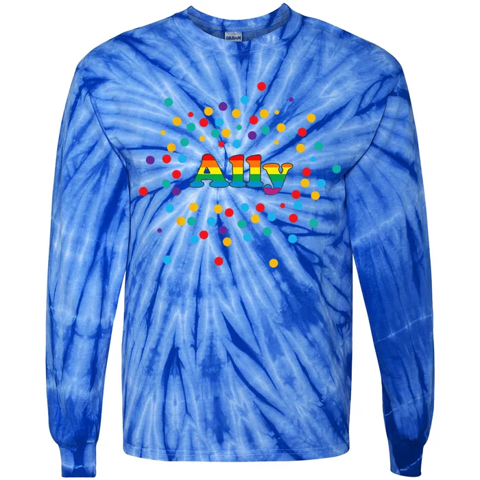 Proud Ally Pride Gay LGBTQ Ally Rainbow Tie-Dye Long Sleeve Shirt