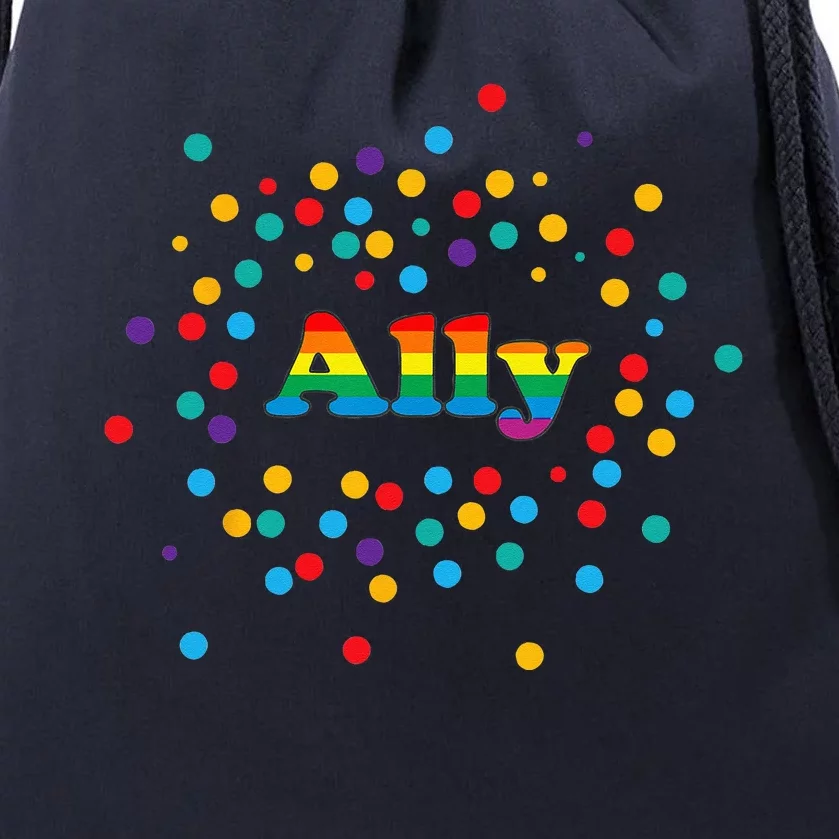 Proud Ally Pride Gay LGBTQ Ally Rainbow Drawstring Bag