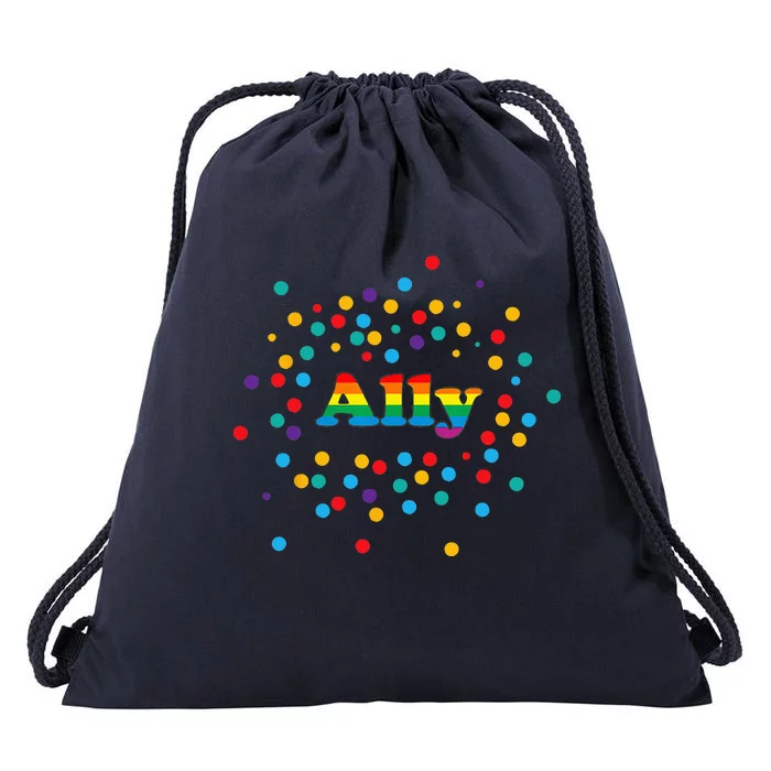 Proud Ally Pride Gay LGBTQ Ally Rainbow Drawstring Bag