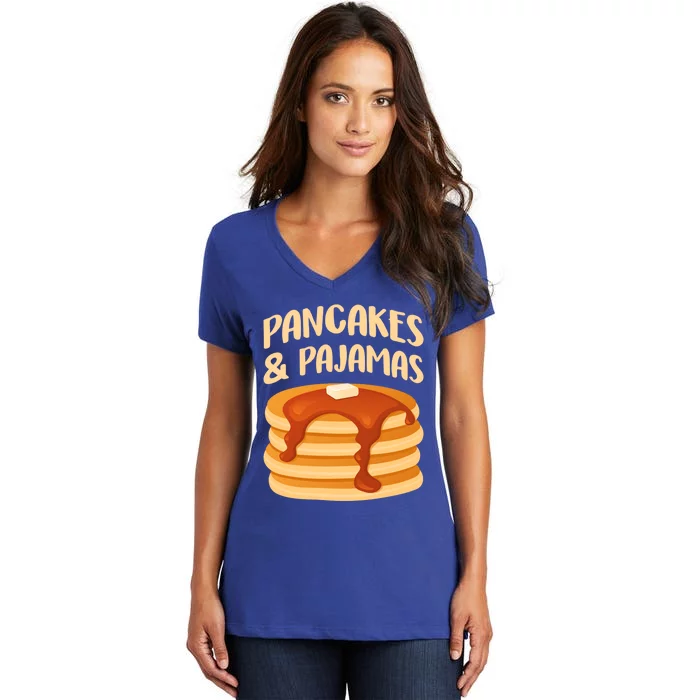 Pancakes And Pajamas Sleepover Sleeping Pancake Day Gift Women's V-Neck T-Shirt