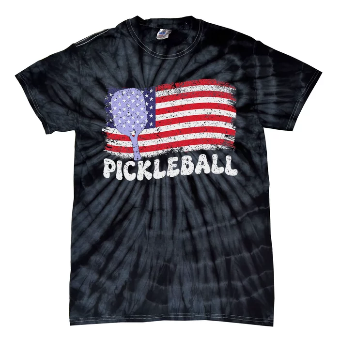 Patriotic American Pickleball Usa Flag 4th Of July Tie-Dye T-Shirt