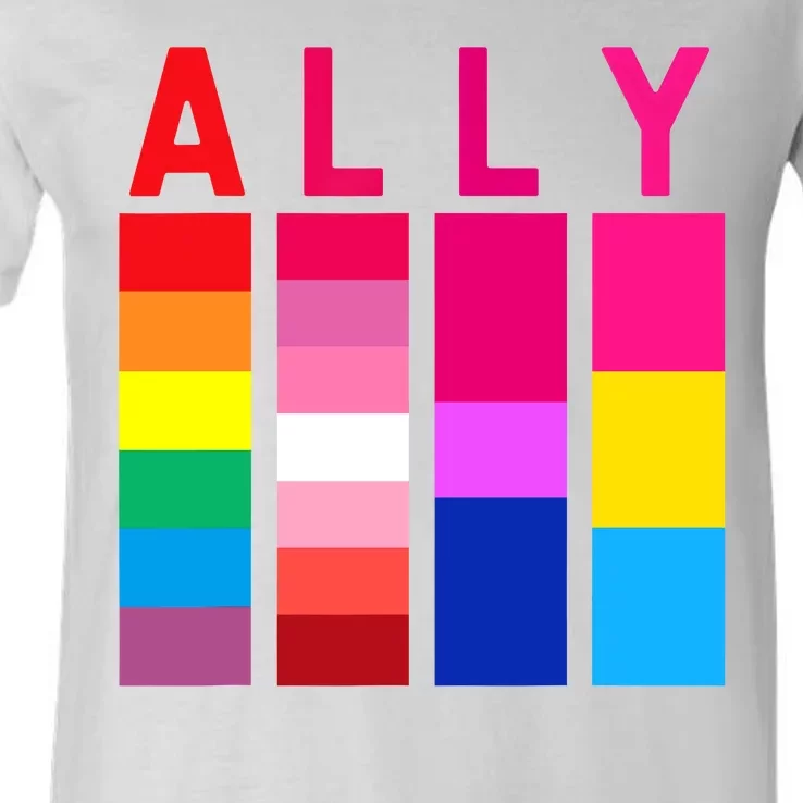 Proud Ally Pride Rainbow LGBT Ally V-Neck T-Shirt