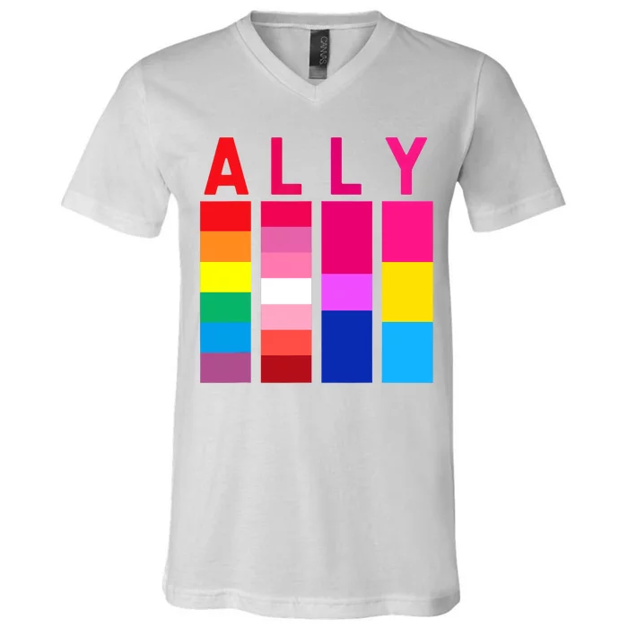 Proud Ally Pride Rainbow LGBT Ally V-Neck T-Shirt