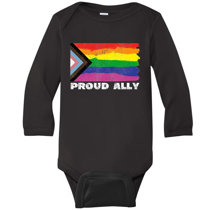 Proud Ally Pride Month LGTBQ Black Pride Flag Baby Long Sleeve Bodysuit