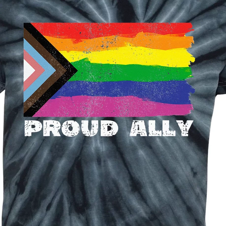 Proud Ally Pride Month LGTBQ Black Pride Flag Kids Tie-Dye T-Shirt