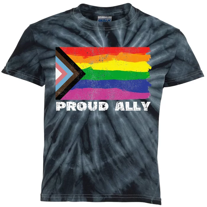 Proud Ally Pride Month LGTBQ Black Pride Flag Kids Tie-Dye T-Shirt