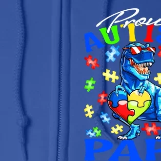 Proud Autism Papa Dinosaur Autism Awareness Gift Full Zip Hoodie