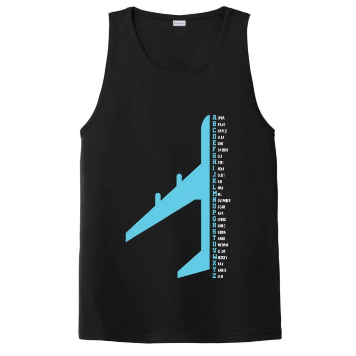 Phonetic Alphabet Pilot Airplane Funny Aviator Lover Performance Tank