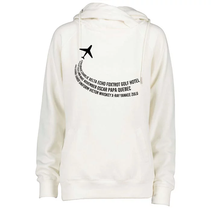 Phonetic Alphabet Pilot Airplane Womens Funnel Neck Pullover Hood