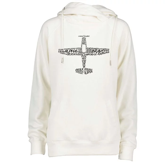 Phonetic Alphabet Pilot Airplane Womens Funnel Neck Pullover Hood