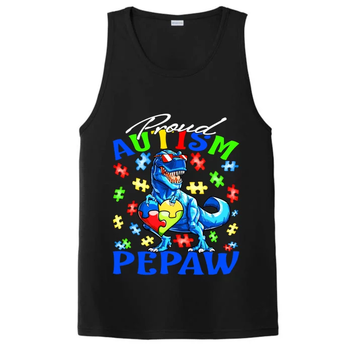 Proud Autism Pepaw Dinosaur Autism Awareness Great Gift Performance Tank