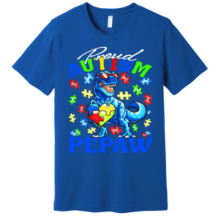 Proud Autism Pepaw Dinosaur Autism Awareness Great Gift Premium T-Shirt