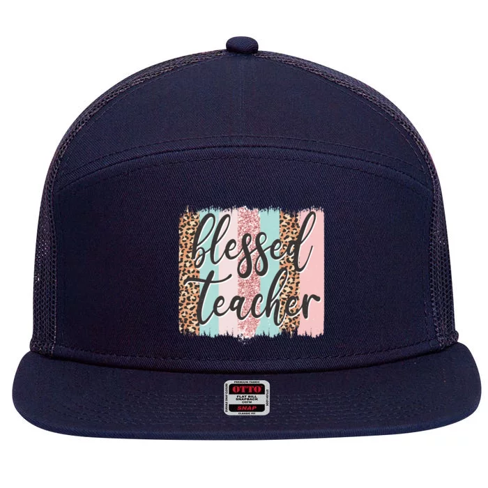 Pink Animal Print Teacher Appreciation Day Blessed Quote Gift 7 Panel Mesh Trucker Snapback Hat