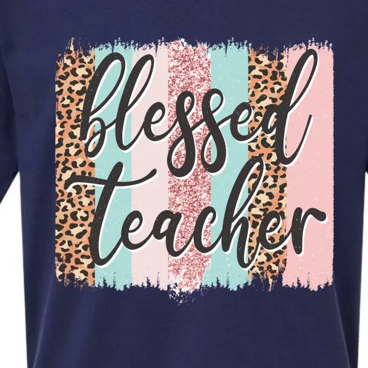 Pink Animal Print Teacher Appreciation Day Blessed Quote Gift Sueded Cloud Jersey T-Shirt