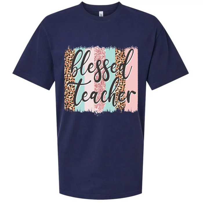 Pink Animal Print Teacher Appreciation Day Blessed Quote Gift Sueded Cloud Jersey T-Shirt