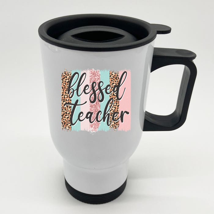 Pink Animal Print Teacher Appreciation Day Blessed Quote Gift Front & Back Stainless Steel Travel Mug