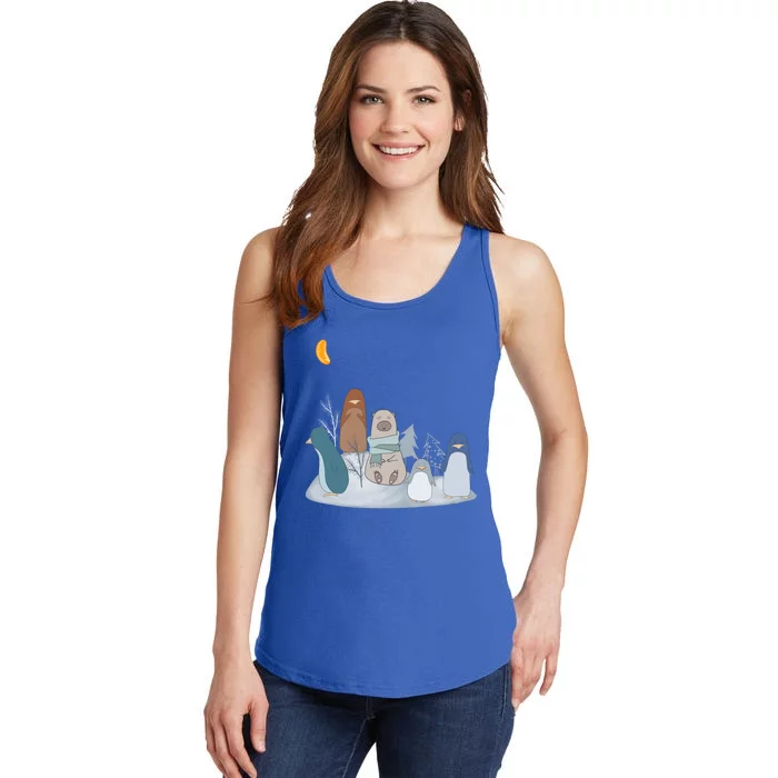 Penguins And Polar Bear Pop Art Funny Vintage Ugly Christmas Gift Ladies Essential Tank