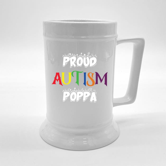 Proud Autism Poppa Dad Gift Front & Back Beer Stein