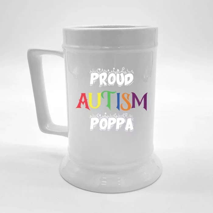 Proud Autism Poppa Dad Gift Front & Back Beer Stein