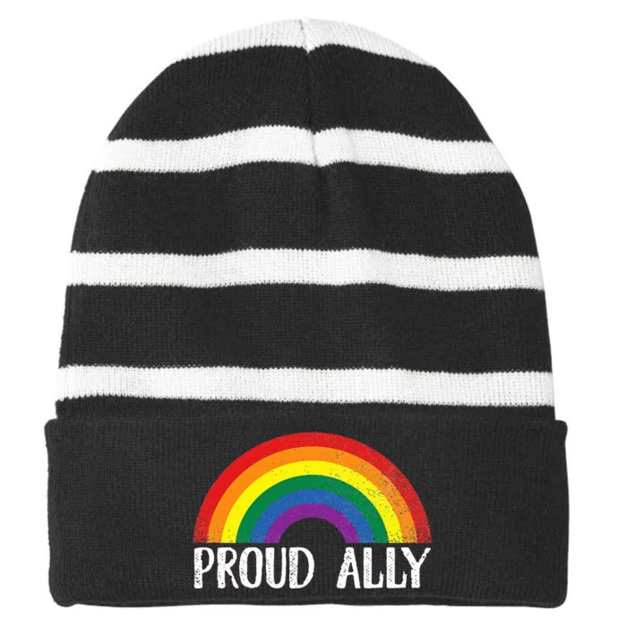 Proud Ally Pride Rainbow Queer Lesbian Gay Csd Party Lgbtq Striped Beanie with Solid Band