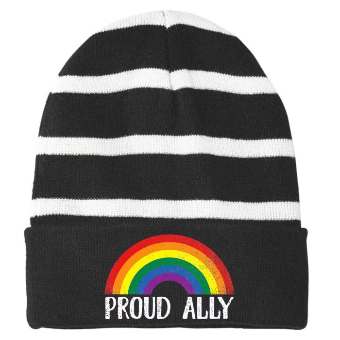 Proud Ally Pride Rainbow Queer Lesbian Gay Csd Party Lgbtq+ Striped Beanie with Solid Band