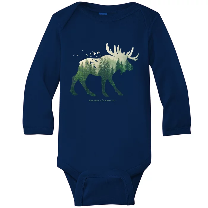 Preserve And Protect Vintage National Park Moose Cute Gift Baby Long Sleeve Bodysuit