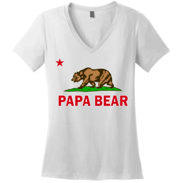 Papa Bear California Republic Women's V-Neck T-Shirt