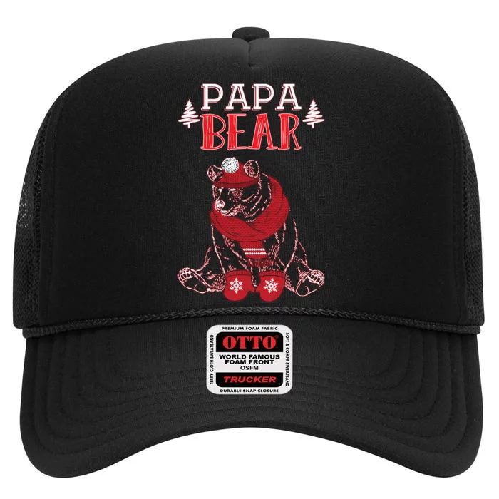 Papa Bear Christmas Santa Family Matching Pajamas High Crown Mesh Trucker Hat