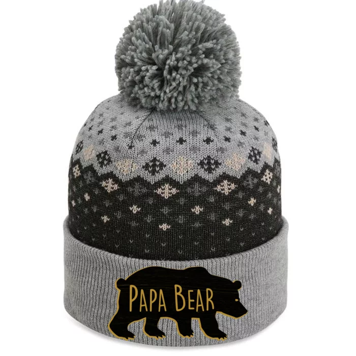 Papa Bear Wood Grain Design The Baniff Cuffed Pom Beanie